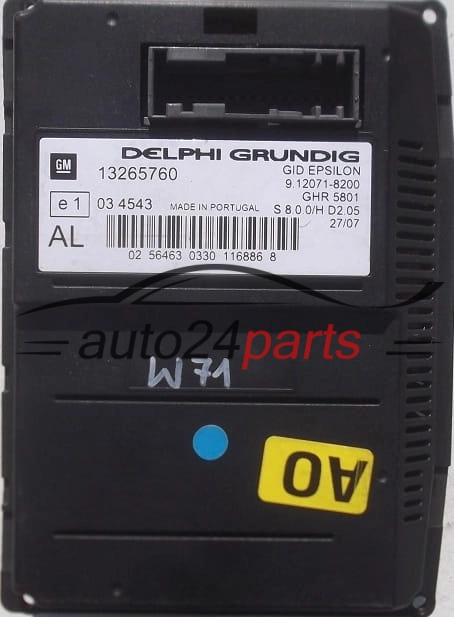 Schermo del display multifunzione radio OPEL VECTRA C SIGNUM DELPHI GM 13 265 760 AL, 9.12071-8200