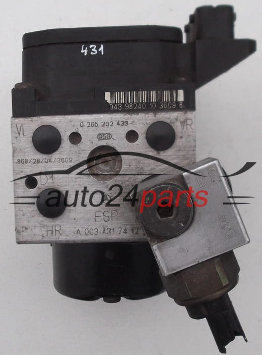 Pompe ABS et calculateur BOSCH 0 130 108 068, 0130108068, BOSCH 0 265 202 433, 0265202433, A 003 431 74 12, A0034317412