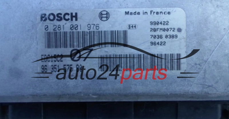 Μονάδα Ελέγχου Κινητήρα CITROEN XSARA PEUGEOT 306 2.0 BOSCH 0281001976, 0 281 001 976, 9635157580, 96 351 575 80, EDC15C2 07