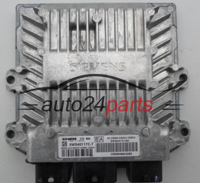 Calculateur Moteur CITROEN PEUGEOT SIEMENS 5WS40117C-T,  SW 9655151080, HW 9648624280, SID804