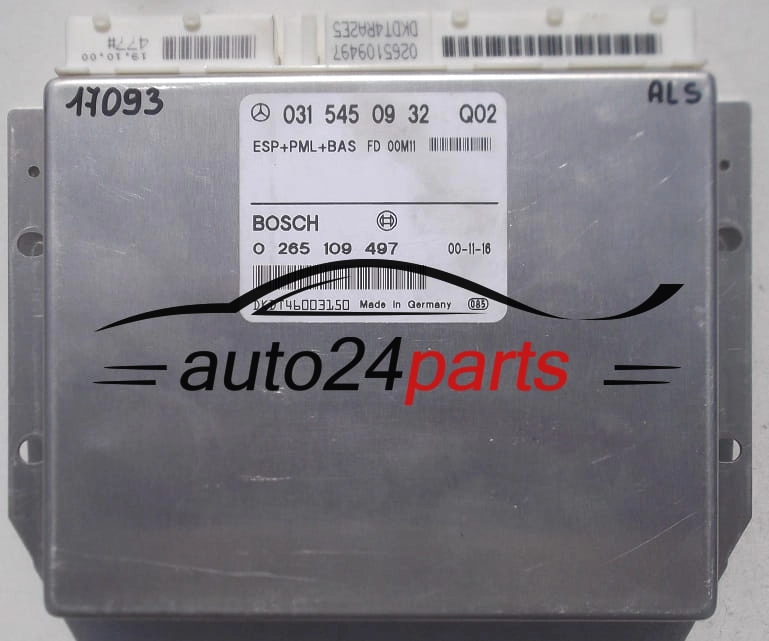 ECU CONTROLLER ABS ESP+PML+BAS MERCEDES W220 BOSCH 0 265 109 497, 0265109497, A 031 545 09 32, A0315450932, 0315450932