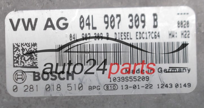 Μονάδα Ελέγχου Κινητήρα VOLKSWAGEN GOLF 1.6 TDI BOSCH 0 281 018 510,  04L 907 309 B