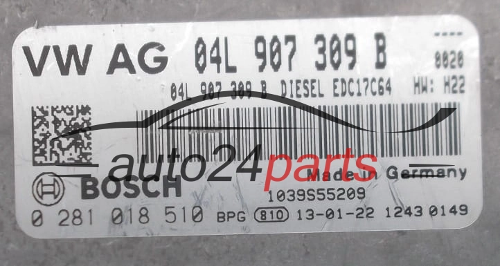 Μονάδα Ελέγχου Κινητήρα VOLKSWAGEN GOLF 1.6 TDI BOSCH 0 281 018 510,  04L 907 309 B