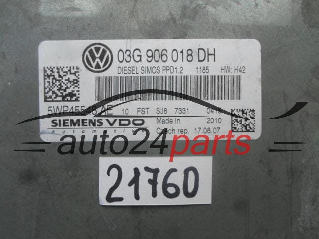 AUDI A3 SIEMENS VDO 5WP45548 AE, 5WP45548AE, 03G 906 018 DH, 03G906018DH, SIMOS PPD1.2