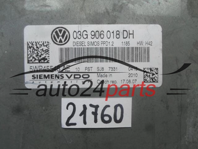 AUDI A3 SIEMENS VDO 5WP45548 AE, 5WP45548AE, 03G 906 018 DH, 03G906018DH, SIMOS PPD1.2