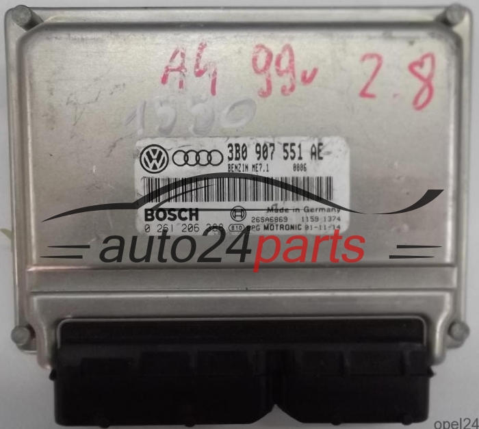 CALCULATEUR MOTEUR AUDI A4 2.8 V6 3B0907551AE, 3B0 907 551 AE, BOSCH 0281206388, 0 281 206 388 