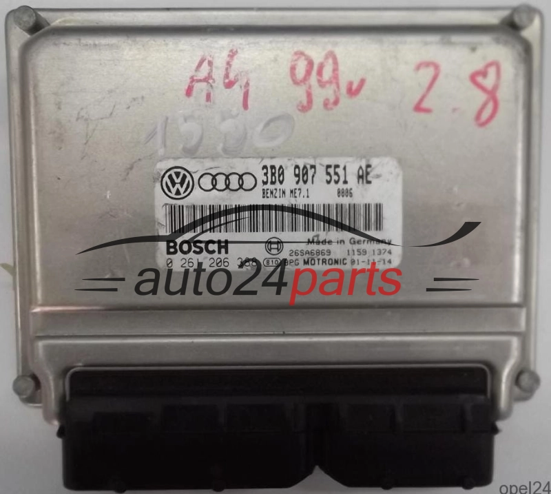 CALCULATEUR MOTEUR AUDI A4 2.8 V6 3B0907551AE, 3B0 907 551 AE, BOSCH 0281206388, 0 281 206 388 