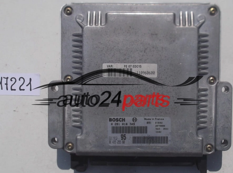 ECU CENTRALITA DE MOTOR CITROEN C5 2.0 HDI BOSCH 0 281 010 749, 0281010749, 96 435 255 80, 9643525580, EDC15C2 95