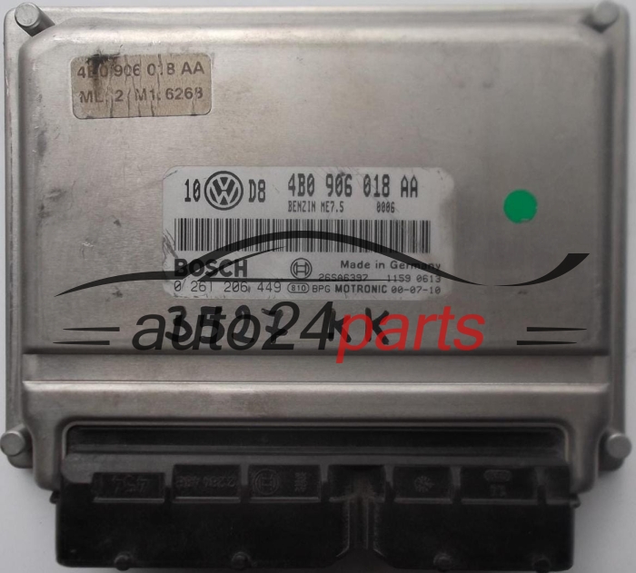 ECU CENTRALITA DE MOTOR VW VOLKSWAGEN PASSAT 1.8T 1.8 TURBO QUATTRO 4B0906018AA, 4B0 906 018 AA, BOSCH 0261206449, 0 261 206 449, BENZIN ME7.5 0006 26SA639