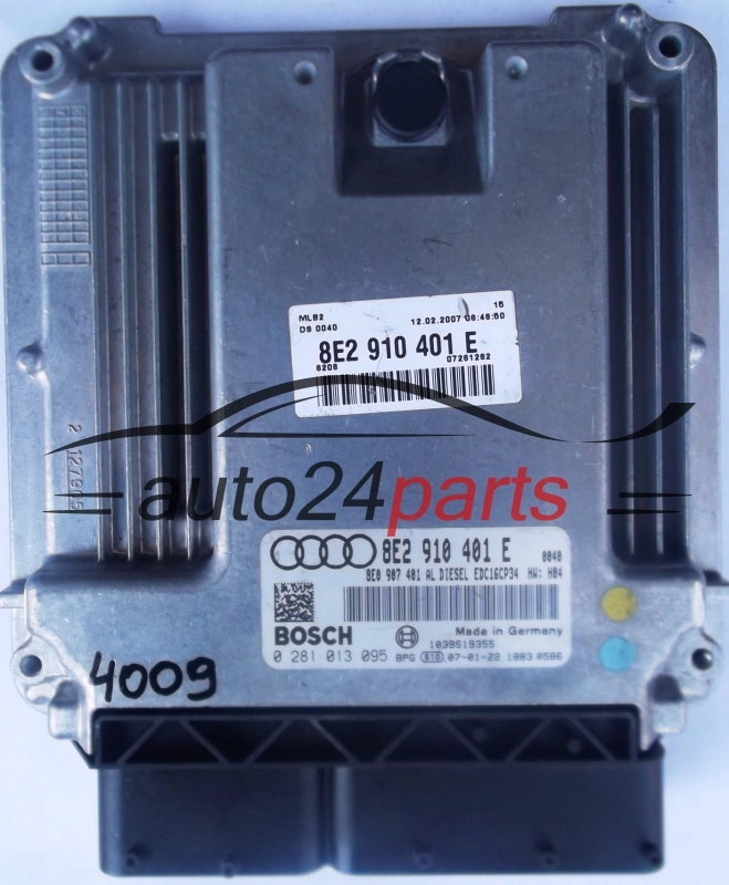 ECU ENGINE CONTROLLER AUDI A6 2.7 TDI 8E2910401E, 8E2 910 401 E, 8E0907401AL, 8E0 907 401 AL, BOSCH 0281013095, 0 281 013 095 DIESEL EDC16CP34