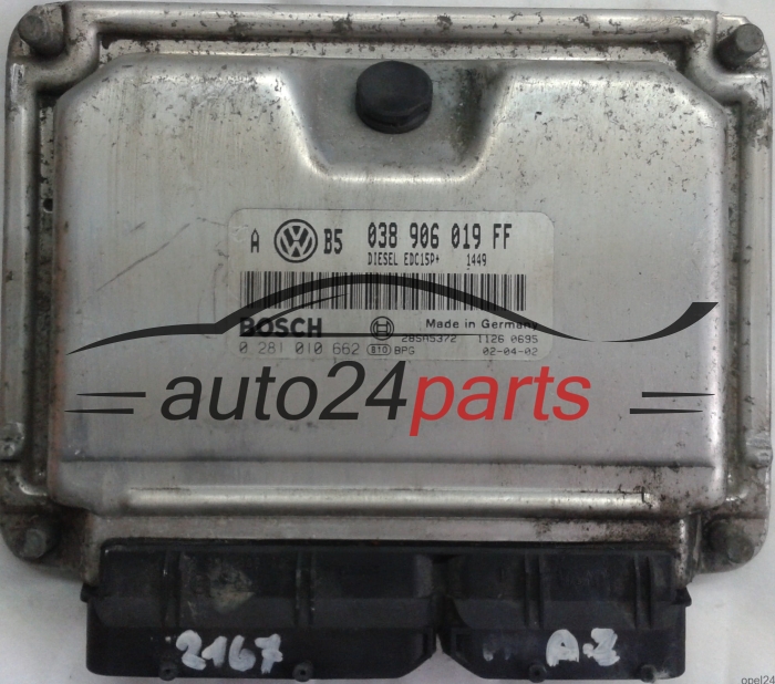 ECU ENGINE CONTROLLER VW VOLKSWAGEN GOLF 1.9 TDI ATD 038906019FF, 038 906 019 FF, BOSCH 0 281 010 662, 0281010662, DIESEL EDC15P+ 1449, 28SA5372