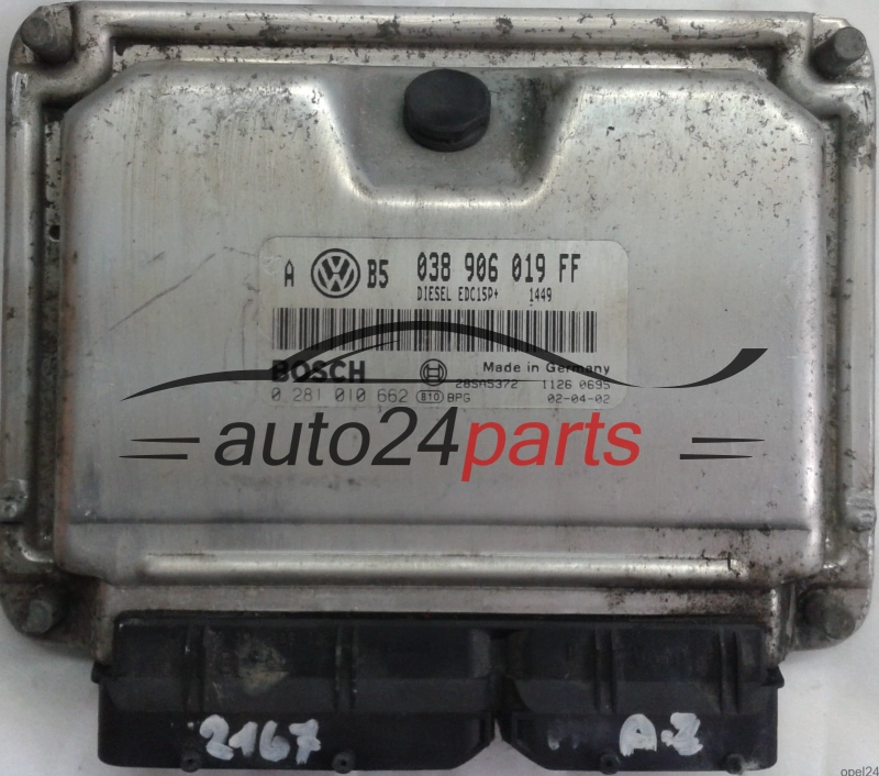 ECU ENGINE CONTROLLER VW VOLKSWAGEN GOLF 1.9 TDI ATD 038906019FF, 038 906 019 FF, BOSCH 0 281 010 662, 0281010662, DIESEL EDC15P+ 1449, 28SA5372