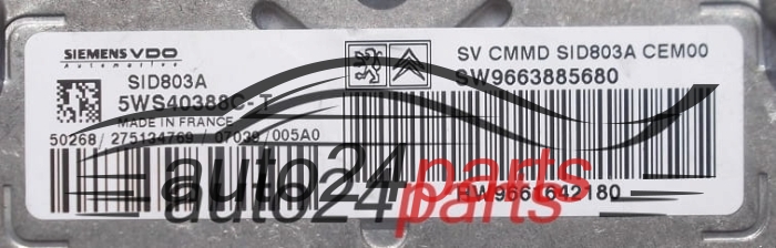 Μονάδα Ελέγχου Κινητήρα CITROEN C5 2.0 HDI SIEMENS VDO 5WS40388C-T, 5WS40388CT, SW 9663885680, HW 9661642180 SID803A