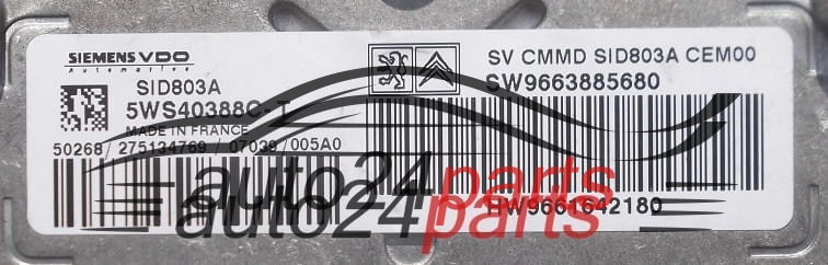 Μονάδα Ελέγχου Κινητήρα CITROEN C5 2.0 HDI SIEMENS VDO 5WS40388C-T, 5WS40388CT, SW 9663885680, HW 9661642180 SID803A