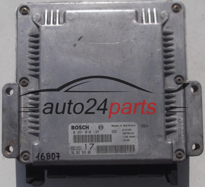 CENTRALINA DO MOTORE PEUGEOT 806 2.0 HDI BOSCH 0 281 010 135, 0281010135, 96 362 545 80, 9636254580, 28FM0154, EDC15C2 17