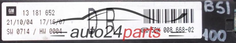 SKRZYNKA ELEKTRYCZNA PRZEKAŻNIKÓW I BEZPIECZNIKÓW MODUŁ NADWOZIA CENTRALKA KOMFORTU BSI OPEL ASTRA H GM 13 181 652 DR, 13181652 DR, HELLA 5DK 008 668-02, 5DK008668-02, 5DK00866802 