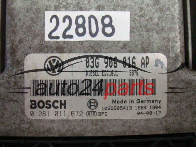 KOMPUTER STEROWNIK SILNIKA AUDI VOLKSWAGEN 2.0 TDI BOSCH 0 281 011 672, 0281011672, 03G 906 016 AP, 03G906016AP