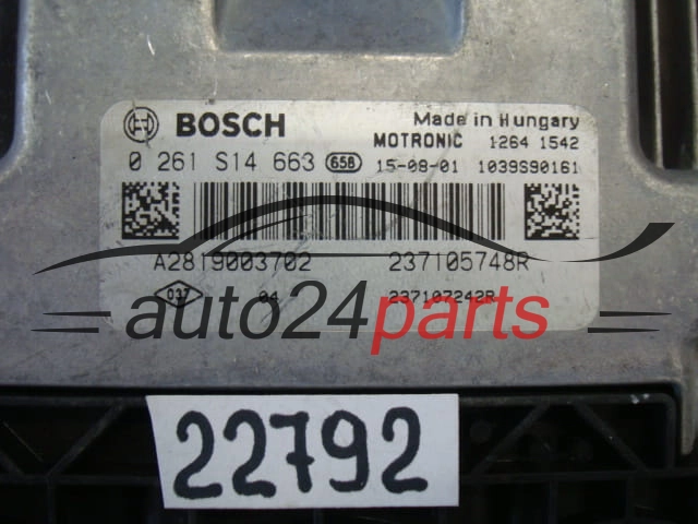 Μονάδα Ελέγχου Κινητήρα RENAULT TWINGO BOSCH 0 261 S14 663, 0261S14663, 237105748R