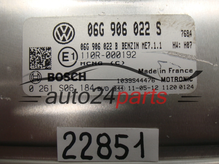 Μονάδα Ελέγχου Κινητήρα VW VOLKSWAGEN CADDY BOSCH 0 261 S06 184, 0261S06184, 06G 906 022 S, 06G906022S, ME7.1.1