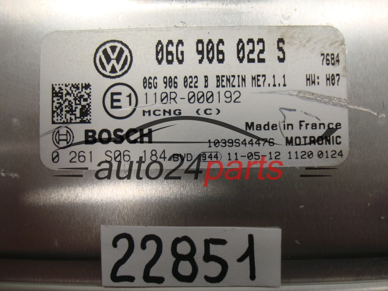 Μονάδα Ελέγχου Κινητήρα VW VOLKSWAGEN CADDY BOSCH 0 261 S06 184, 0261S06184, 06G 906 022 S, 06G906022S, ME7.1.1
