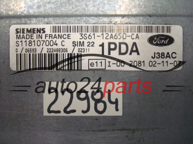 Sterownik silnika Ford Fiesta 1.4 S118107004C 3S6112A650CA – zdjęcie 2