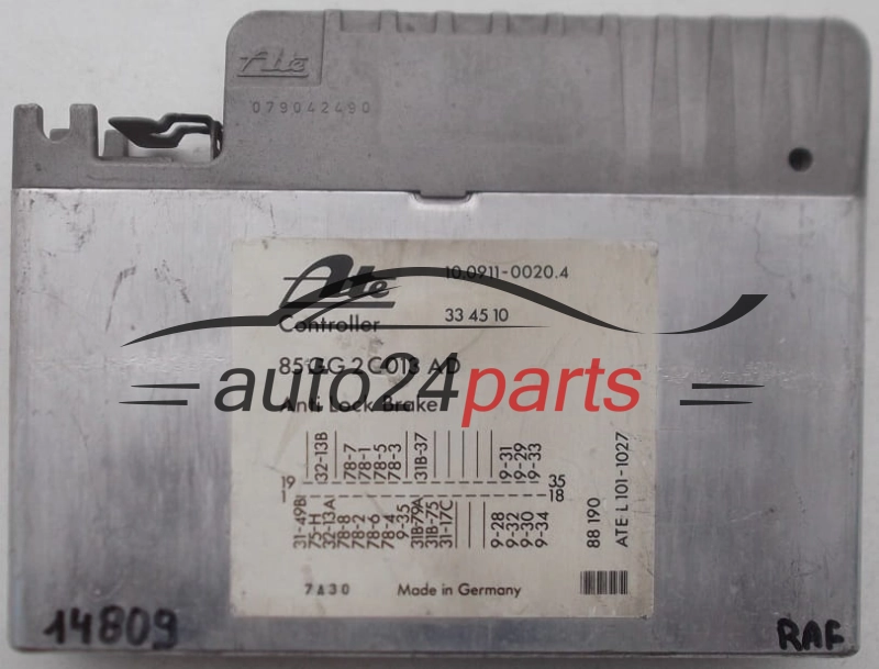 ECU CONTROLLER ABS FORD SIERRA GRANADA SCORPIO ATE 10.0911-0020.4, 10091100204, 85GG2C013AD