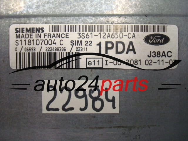 FORD FIESTA 1.4, SIEMENS S118107004C, 3S61-12A650-CA, 3S6112A650CA, 1PDA