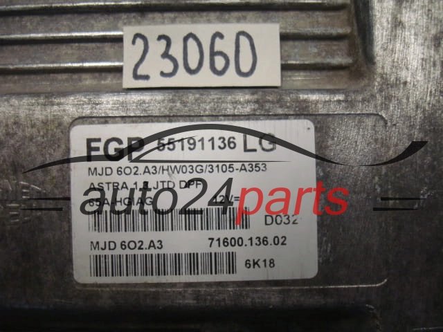 KOMPUTER STEROWNIK SILNIKA OPEL ASTRA 1.3 CDTI, 55191136 LG, MJD 6O2.A3, MJD6O2A3, 71600.119.01, 7160011901