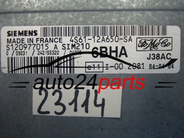 FORD FIESTA SIEMENS SIM 210 S120977015A, 4S61-12A650-SA, 4S6112A650SA, J38AC, 6BHA