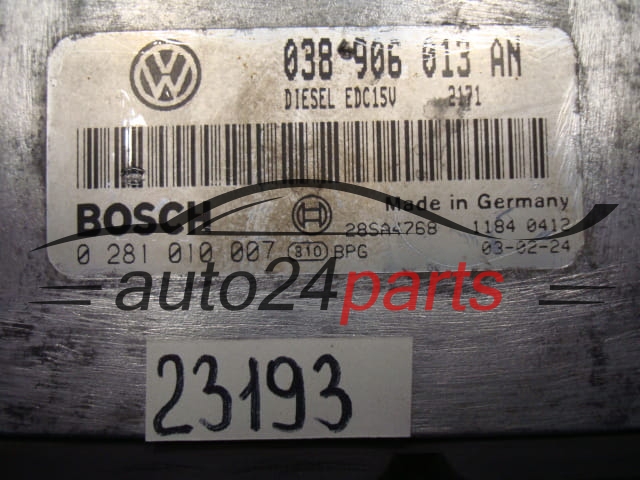 Calculateur Moteur SEAT VOLKSWAGEN 1.9 SDI BOSCH 0281010007 038906013AN
