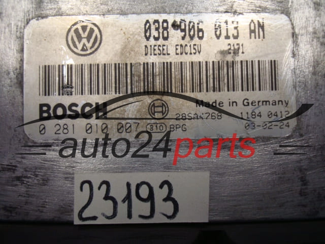 Centralita de motor SEAT VOLKSWAGEN 1.9 SDI BOSCH 0281010007 038906013AN