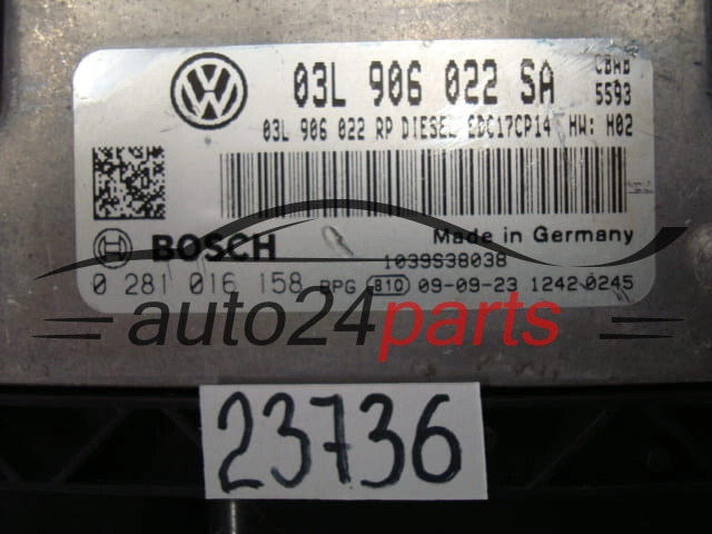 KOMPUTER STEROWNIK SILNIKA VOLKSWAGEN TIGUAN 2.0 TDI BOSCH 0 281 016 158, 0281016158, 03L 906 022 SA, 03L906022SA, 03L906022RP, EDC17CP14