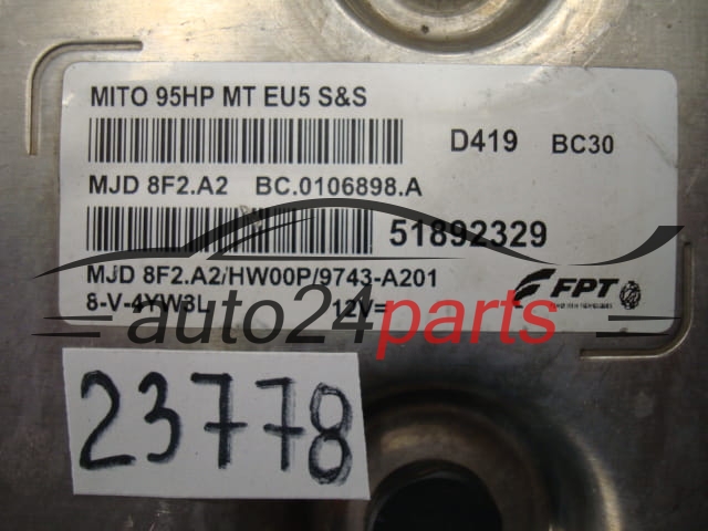 Centralina do motor ALFA ROMEO 1.3 MJD 51892329 MJD 8F2.A2 MJD8F2A2