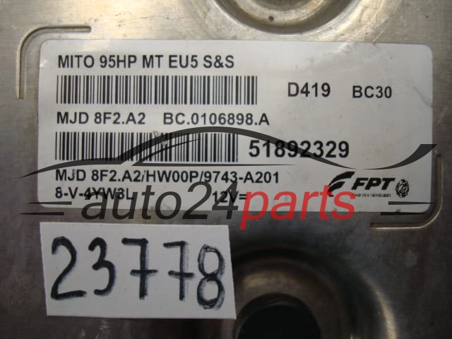 Μονάδα Ελέγχου Κινητήρα ALFA ROMEO 1.3 MJD 51892329 MJD 8F2.A2 MJD8F2A2