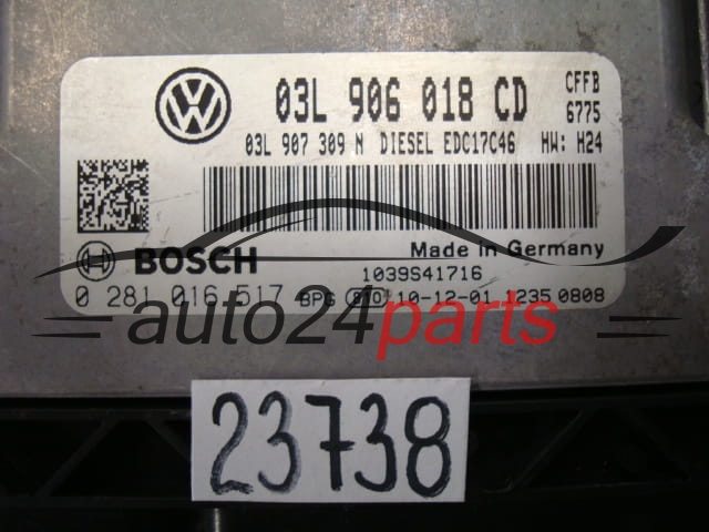 VW VOLKSWAGEN TIGUAN BOSCH 0 281 016 517, 0281016517, 03L 906 018 CD, 03L906018CD, EDC17C46