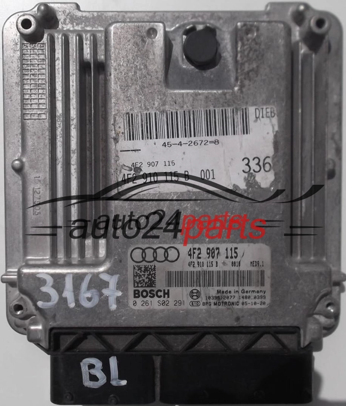 AUDI A6 2.0 FSI 4F2907115, 4F2 907 115, 4F2901115B, 4F2 910 115 B, BOSCH 0261S02291, 0 261 S02 291, MED9.1 0010 1039S12077