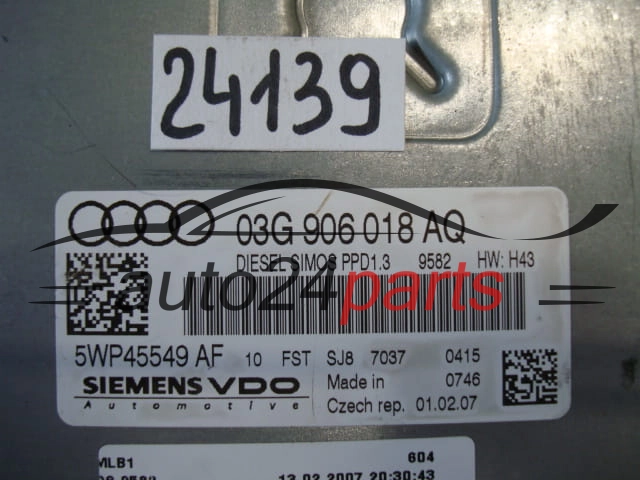 AUDI A4 2.0 TDI SIEMENS VDO 5WP45549 AF, 5WP45549AF, 03G 906 018 AQ, 03G906018AQ, SIMOS PPD1.3