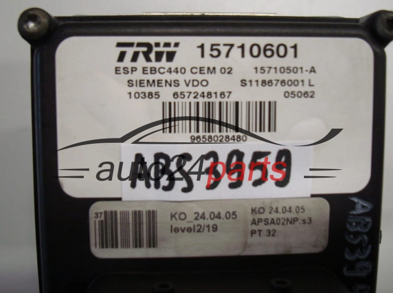 ABS POMPA I STEROWNIK PEUGEOT 407 TRW 15710601, 15710501-A, 15710501A, SIEMENS VDO S118676001 L, S118676001L