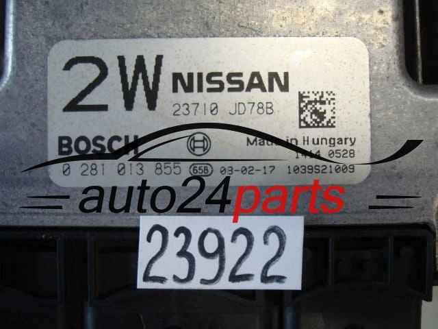 NISSAN QASHQAI 2.0 DCI BOSCH 0281013855, 23710JD78B 2W, 23710-JD78B, 23710 JD78B