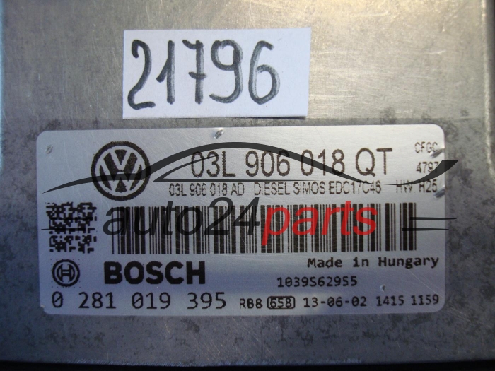 VOLKSWAGEN SIROCCO 2.0 TDI BOSCH 0 281 019 395, 0281019395, 03L906018QT , EDC17C46