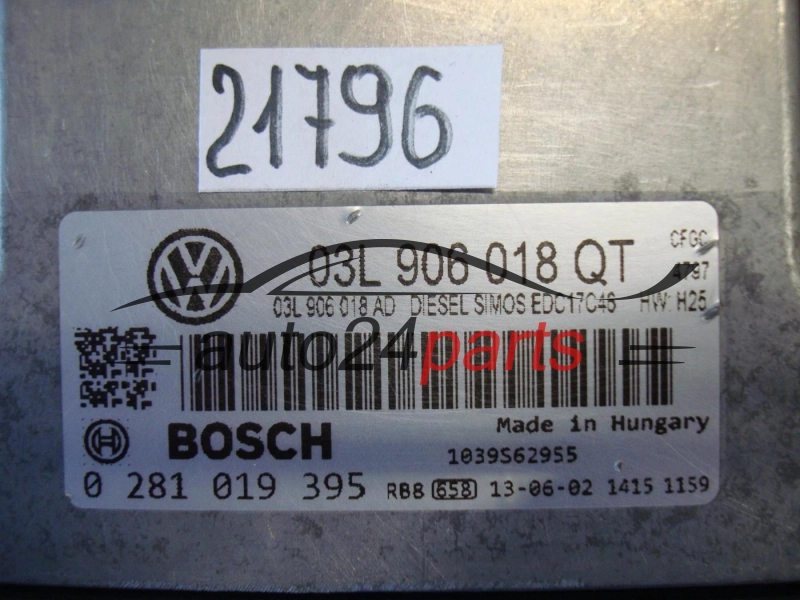 VOLKSWAGEN SIROCCO 2.0 TDI BOSCH 0 281 019 395, 0281019395, 03L906018QT , EDC17C46