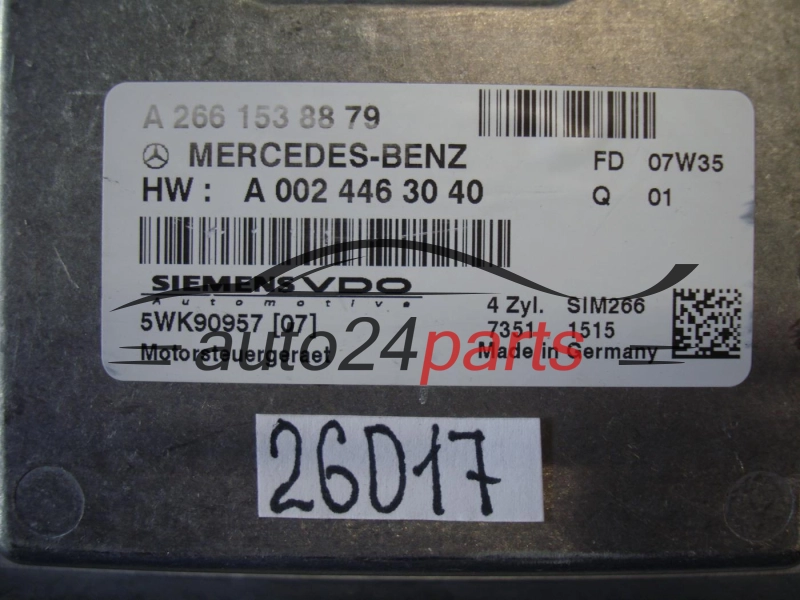 MERCEDES W 169 SIEMENS 5WK90957, A 266 153 08 79, A2661530879, A 002 446 30 40, A0024463040