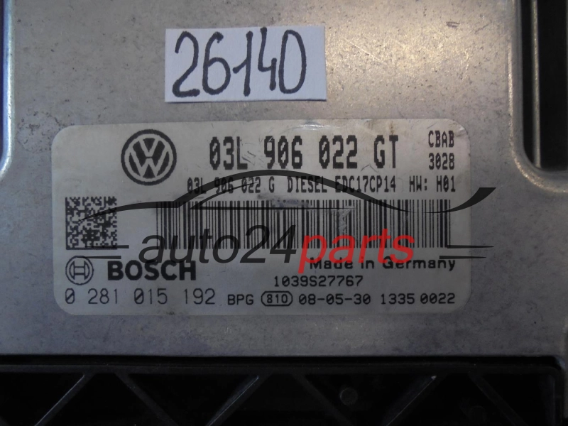 Μονάδα Ελέγχου Κινητήρα VOLKSWAGEN BOSCH 0281015192 03L906022GT EDC17CP14