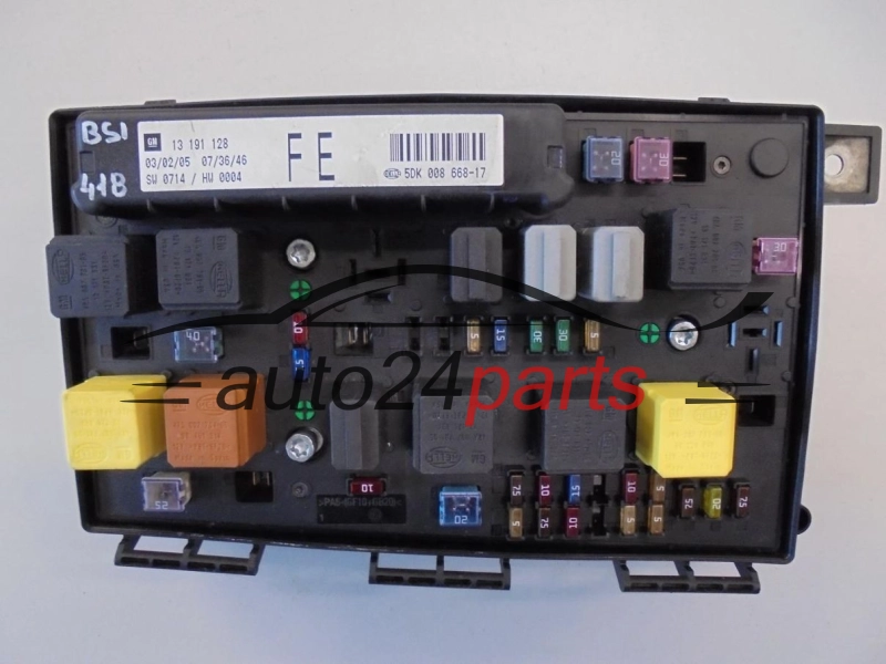 SKRZYNKA ELEKTRYCZNA PRZEKAŻNIKÓW I BEZPIECZNIKÓW MODUŁ NADWOZIA CENTRALKA KOMFORTU BSI OPEL ASTRA H ZAFIRA B GM 13 191 128 FE, 13191128 FE, HELLA 5DK 008 668-17, 5DK008668-17, 5DK00866817