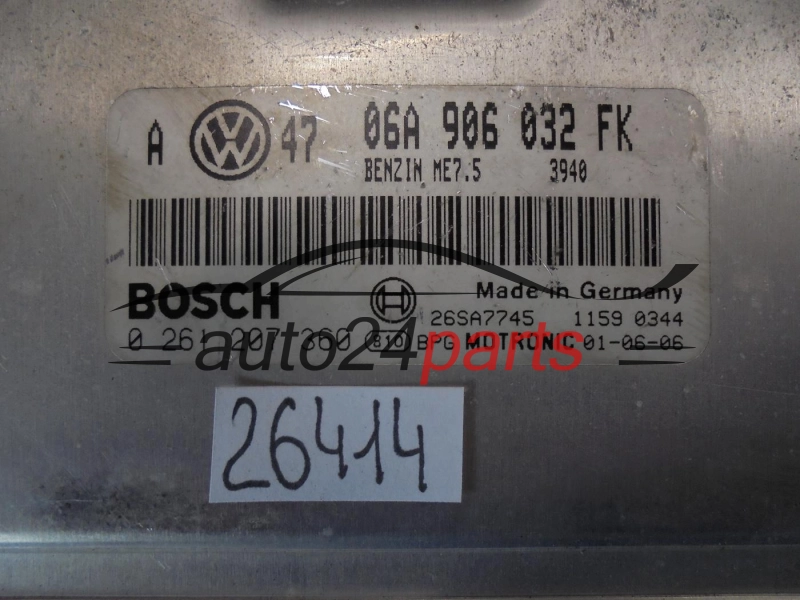 KOMPUTER STEROWNIK SILNIKA VW VOLKSWAGEN POLO 1.4 BOSCH 0261207360, 0 261 207 360, 06A906032FK, 06A 906 032 FK, BENZIN ME7.5 3948, 26SA7745