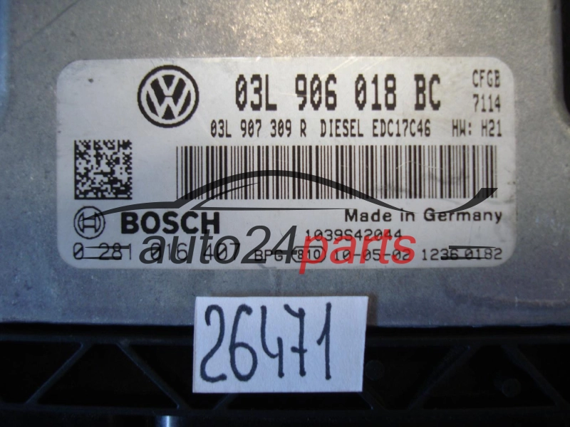 KOMPUTER STEROWNIK SILNIKA VW VOLKSWAGEN GOLF VI 2.0 TDI, BOSCH 0 281 016 407, BOSCH 0281016407, 03L 906 018 BC, 03L906018BC