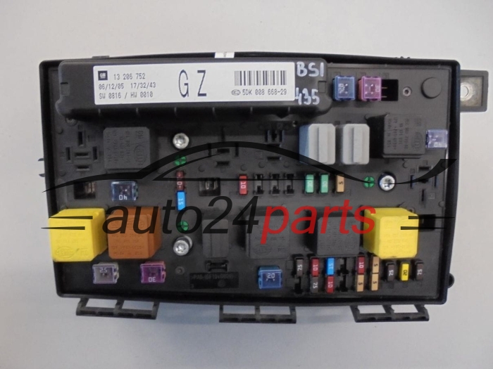 SKRZYNKA ELEKTRYCZNA PRZEKAŻNIKÓW I BEZPIECZNIKÓW MODUŁ NADWOZIA CENTRALKA KOMFORTU BSI PRZEDNIA OPEL ASTRA H ZAFIRA B GM 13 206 752 GZ, 13206752 GZ, HELLA 5DK 008 668-29, 5DK008668-29, 5DK00866829