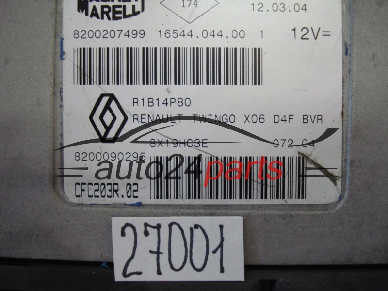KOMPUTER STEROWNIK SILNIKA RENAULT TWINGO 1.2 Magneti Marelli CFC203R.02, CFC203R02, 16544.044.00, 1654404400, 8200207499, 8200090295