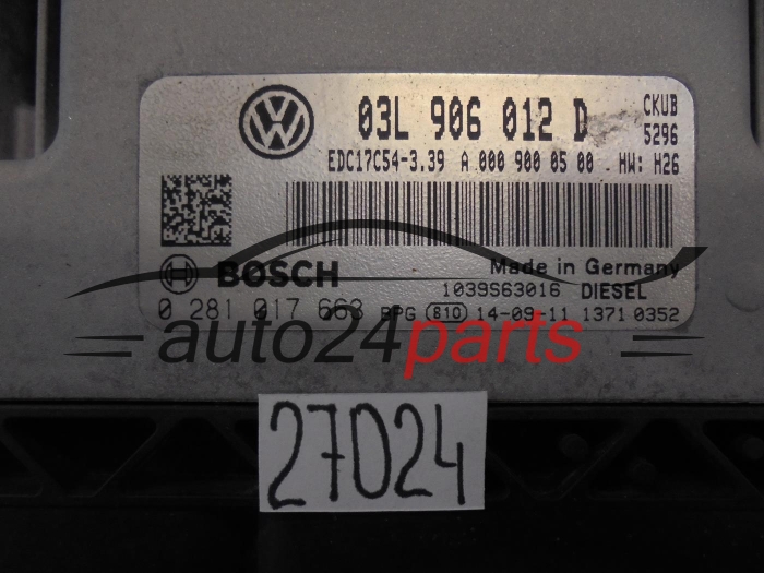 KOMPUTER STEROWNIK SILNIKA VOLKSWAGEN CRAFTER 0281017663 03L906012D EDC17C54-3.39