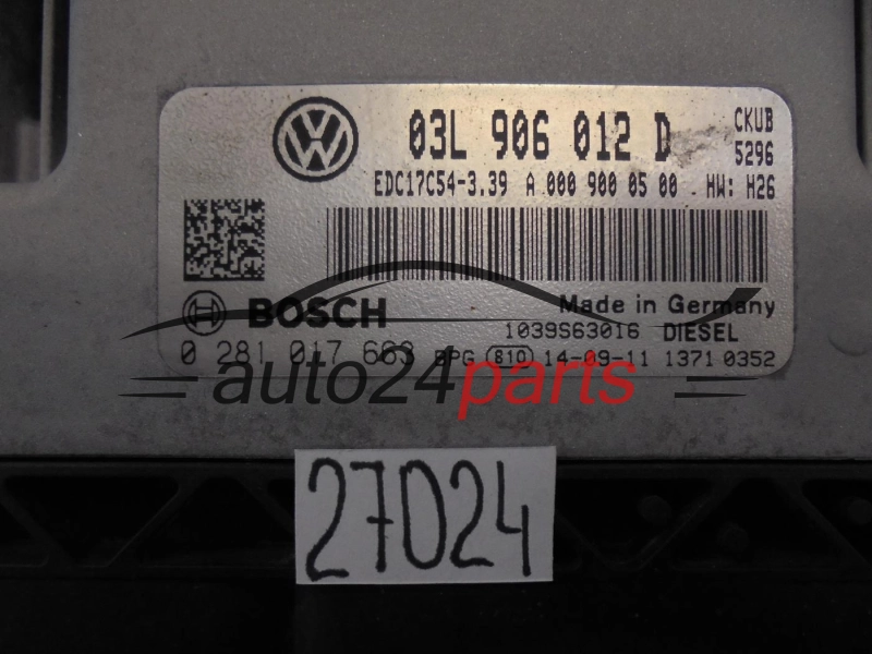 KOMPUTER STEROWNIK SILNIKA VOLKSWAGEN CRAFTER 0281017663 03L906012D EDC17C54-3.39